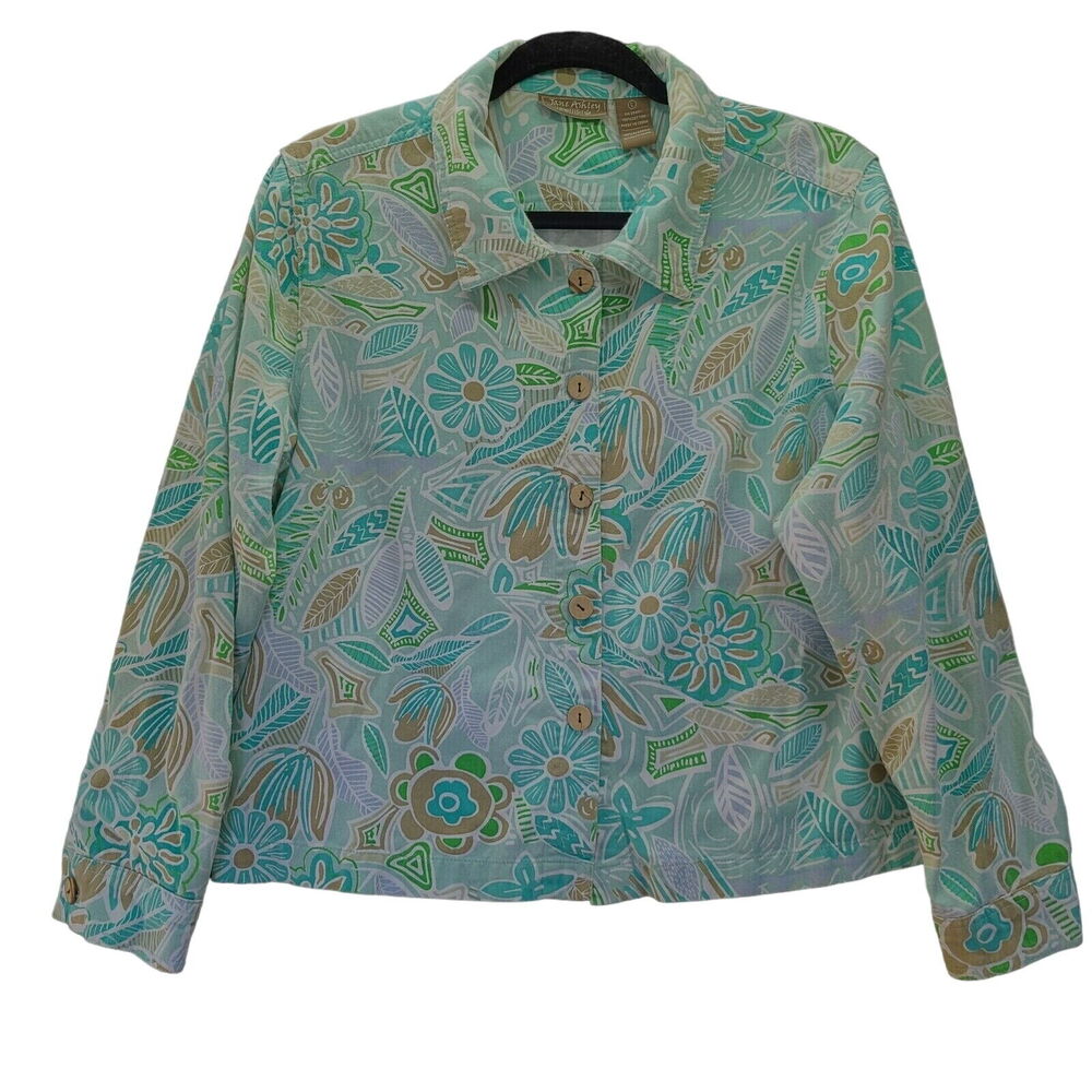 Jane Ashley Womens Button Up Multi-Color Size Large 100% Cotton Long Sleeve